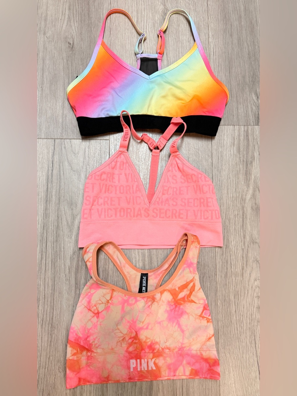 Victoria's Secret Pink Active Peach Coral Tie-Dye Racerback Sports Bra